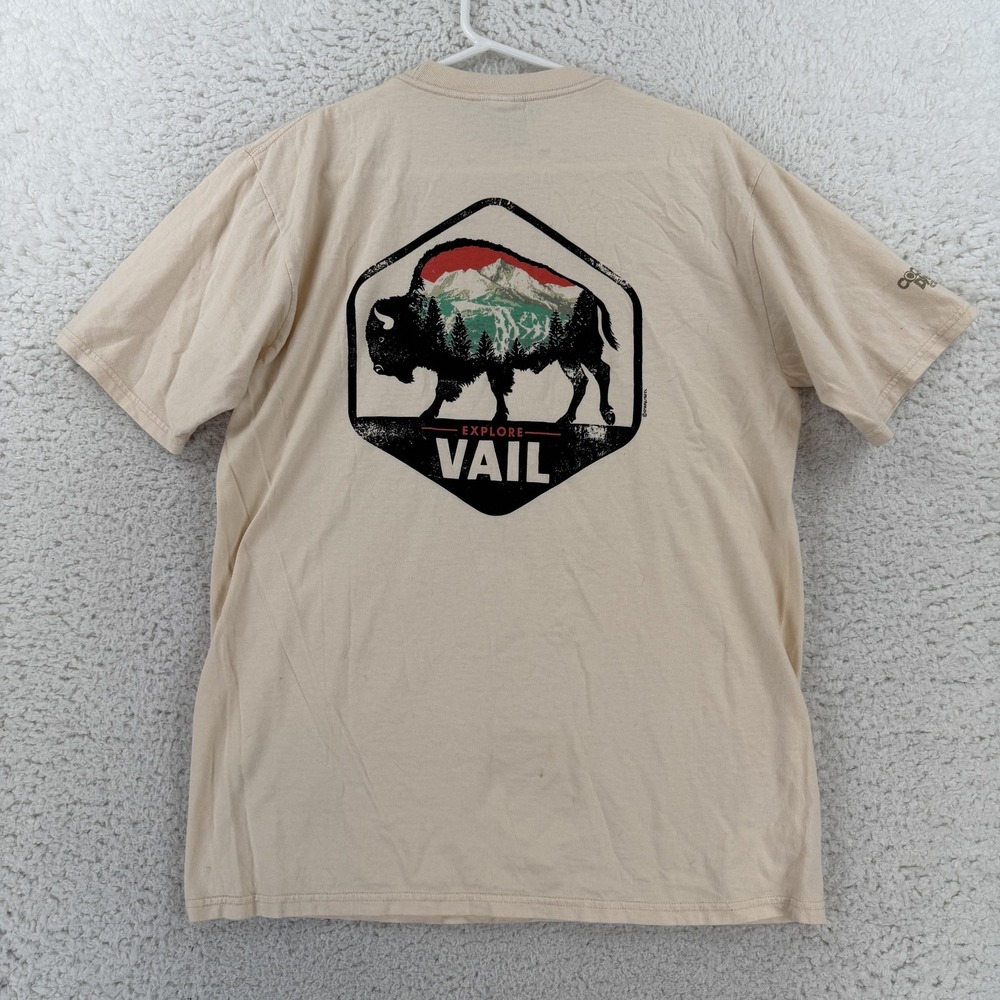 Crazy Shirts Mens Medium Beige Vail Buffalo Graphic Tee T-Shirt Colorado Coconut